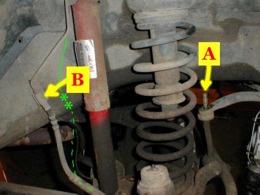 Front coil spring, brake line & swaybar link.